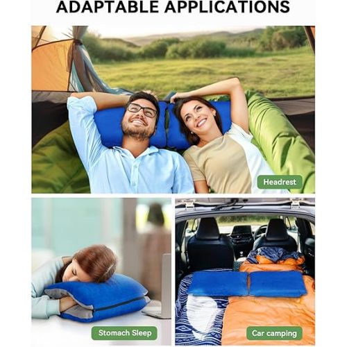  JefDiee Inflatable Camping Pillow with Memory Foam and Washable Cover Camping Gear and Travel Pillow for Airplanes, Camping