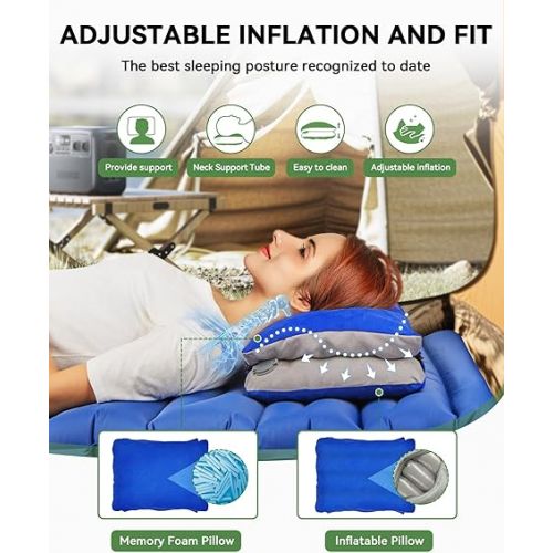  JefDiee Inflatable Camping Pillow with Memory Foam and Washable Cover Camping Gear and Travel Pillow for Airplanes, Camping
