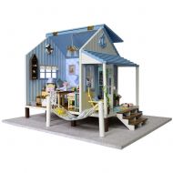 Jeffergrill 3D DIY Wooden Miniature Dollhouse Kits Model House Modern Mini Beach Cottage with Plastic and Wood for Toy or Exhibition
