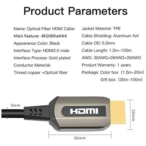  Jeirdus 165ft AOC HDMI Fiber Optic Cable Ultra HDR HDMI2.0b 18 Gbps,Support 4K60HZ ARC HDR10 HDCP2.2, Dolby Vision, Light Speed Slim and Flexible