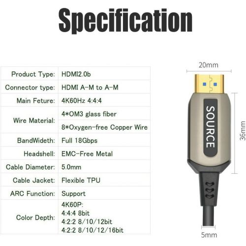  Jeirdus 165ft AOC HDMI Fiber Optic Cable Ultra HDR HDMI2.0b 18 Gbps,Support 4K60HZ ARC HDR10 HDCP2.2, Dolby Vision, Light Speed Slim and Flexible