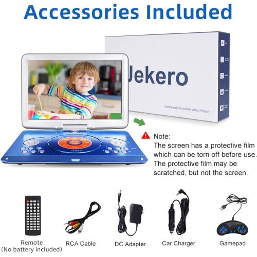  [아마존베스트]Jekero 16.9 Portable DVD Player with 14.1 Large Swivel Screen, Car DVD Player Portable with 5 Hrs Rechargeable Battery, Mobile DVD Player for Kids, Sync TV, Support USB SD Card with Car C