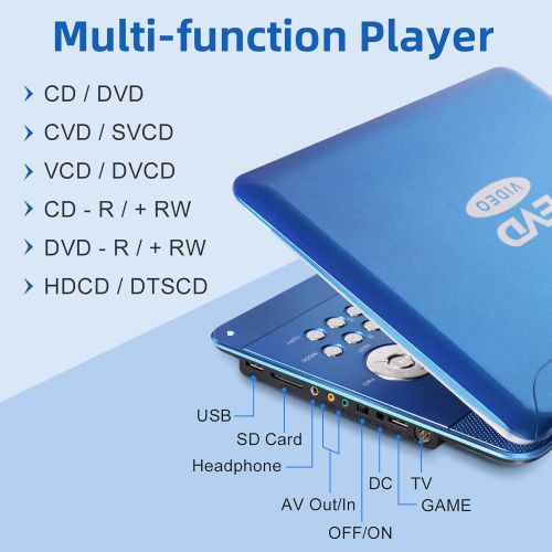  [아마존베스트]Jekero 16.9 Portable DVD Player with 14.1 Large Swivel Screen, Car DVD Player Portable with 5 Hrs Rechargeable Battery, Mobile DVD Player for Kids, Sync TV, Support USB SD Card with Car C