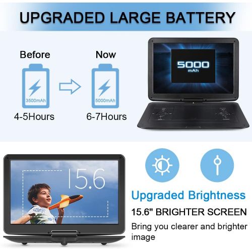  [아마존베스트]Jekero 17.9 Portable DVD Player with 15.6 HD Swivel Screen, PersonalDVDPlayer with 5 Hrs Rechargeable Battery, MobileDVDPlayer for Kids, Home, Sync to TV, Support USB/SD & Mu