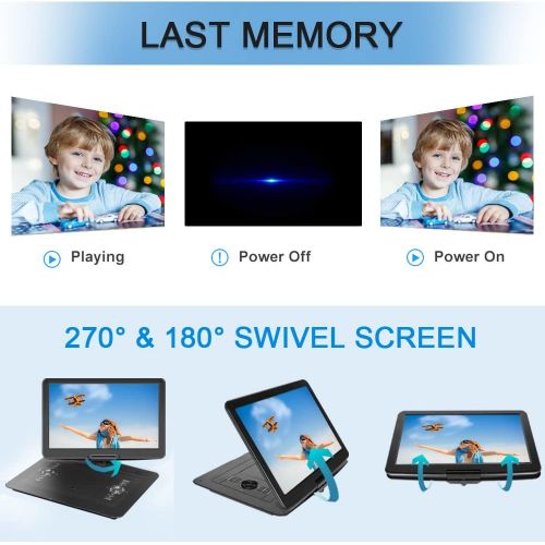  [아마존베스트]Jekero 17.9 Portable DVD Player with 15.6 HD Swivel Screen, PersonalDVDPlayer with 5 Hrs Rechargeable Battery, MobileDVDPlayer for Kids, Home, Sync to TV, Support USB/SD & Mu