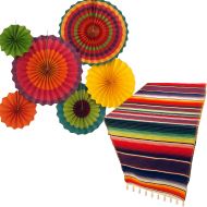 Jelda Party Supplies Jeldas Fiesta Party Supplies | Mexican Party Decorations | Theme Decor for Wedding, Birthday, Cinco De Mayo, Coco, Taco, etc. | Serape Table Runner | Colorful Paper Fans