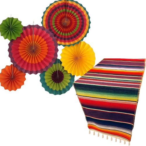  Jelda Party Supplies Jeldas Fiesta Party Supplies | Mexican Party Decorations | Theme Decor for Wedding, Birthday, Cinco De Mayo, Coco, Taco, etc. | Serape Table Runner | Colorful Paper Fans