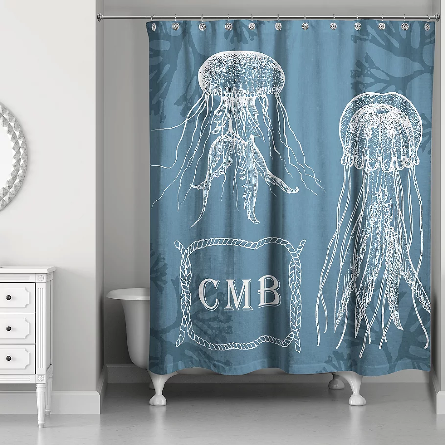  Jelly Fish Personalized Shower Curtain in WhiteBlue