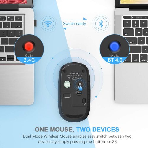  [아마존핫딜][아마존 핫딜] Bluetooth Mouse, Jelly Comb MS003 Slim Dual Mode(Bluetooth 4.0 + USB) 2.4GHz Wireless Bluetooth Mouse for Laptop, iPad, MacBook, PC- For Windows 8.0/ MacOS 10.10/ iPad OS 13/ Andro