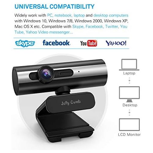  [아마존베스트]Webcam 1080P Full HD, Jelly Comb Computer Webcam USB Web Camera with Built-in Microphone for Skype, Video Calling,Conferencing, Recording, Streaming