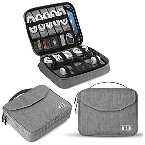  [아마존베스트]Electronics Organizer, Jelly Comb Electronic Accessories Double Layer Travel Cable Organizer Cord Storage Bag for Cables, iPad (Up to 11),Power Bank, USB Flash Drive and More-(Gray