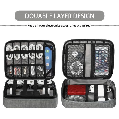  [아마존베스트]Electronics Organizer, Jelly Comb Electronic Accessories Double Layer Travel Cable Organizer Cord Storage Bag for Cables, iPad (Up to 11),Power Bank, USB Flash Drive and More-(Gray