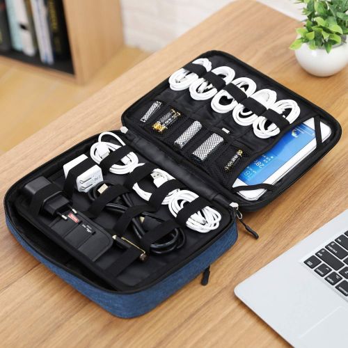  [아마존베스트]Electronics Bag, Jelly Comb Electronic Accessories Travel Cable Organizer Waterproof Cord Storage Bag for Cables, iPad (Up to 11),Power Bank, USB Flash Drive and More-(Black and Bl