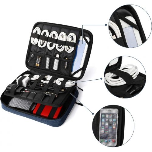  [아마존베스트]Electronics Bag, Jelly Comb Electronic Accessories Travel Cable Organizer Waterproof Cord Storage Bag for Cables, iPad (Up to 11),Power Bank, USB Flash Drive and More-(Black and Bl