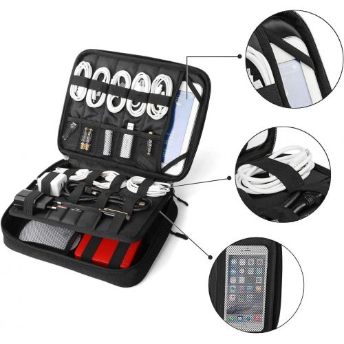  [아마존베스트]Electronics Bag, Jelly Comb Electronic Accessories Travel Cable Organizer Waterproof Cord Storage Bag for Cables, iPad (Up to 11),Power Bank, USB Flash Drive and More-(All Black)