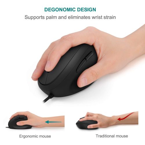  [아마존 핫딜]  [아마존핫딜]Jelly Comb Ergonomische Maus mit Kabel, Kabelgebundene Vertikale Lautlose USB Funkmaus 800/1200/1600 DPI fuer Computer/Laptop/PC, Fuer Kleine Hand, Schwarz