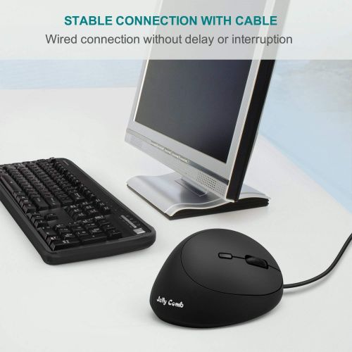  [아마존 핫딜]  [아마존핫딜]Jelly Comb Ergonomische Maus mit Kabel, Kabelgebundene Vertikale Lautlose USB Funkmaus 800/1200/1600 DPI fuer Computer/Laptop/PC, Fuer Kleine Hand, Schwarz