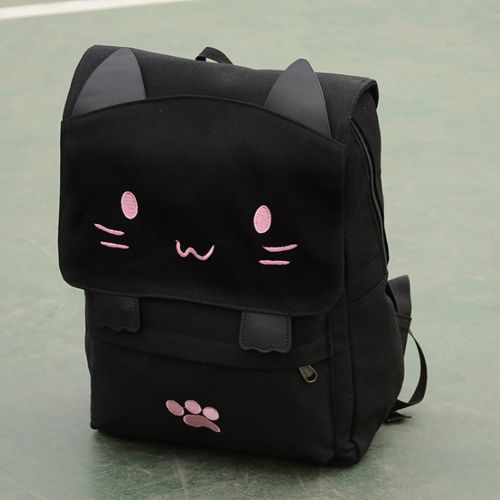  Jellybro Cute Canvas Cat Print Backpack School Bag Lightweight Bookbags