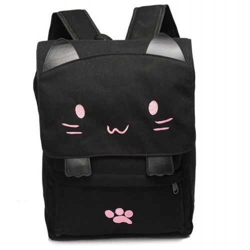  Jellybro Cute Canvas Cat Print Backpack School Bag Lightweight Bookbags