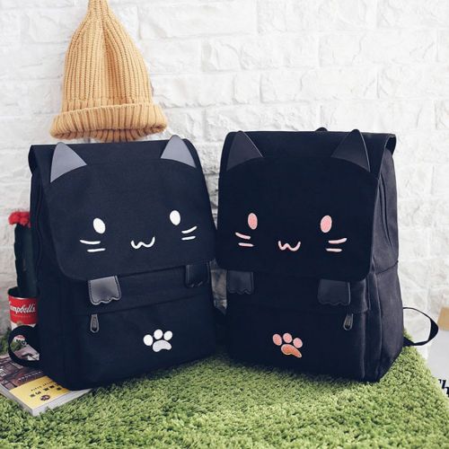  Jellybro Cute Canvas Cat Print Backpack School Bag Lightweight Bookbags