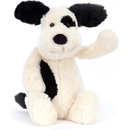  Jellycat Bashful Black and Cream Puppy Stuffed Animal Plush Dog, Medium, 12 inches