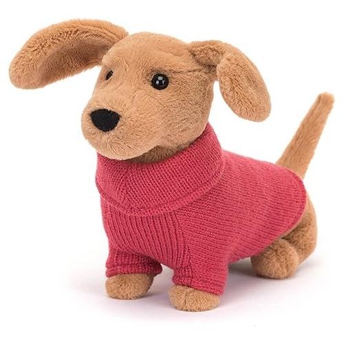  Jellycat Sweater Sausage Dachshund Wiener Dog Stuffed Animal, Pink