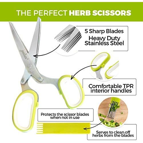  [아마존베스트]Jenaluca Herb Scissors with 5 Blades and Cover - Cool Kitchen Gadgets - Cutter, Chopper and Mincer - Sharp Heavy Duty Shears for Cutting, Shredding and Cooking Fresh Garden Herbs