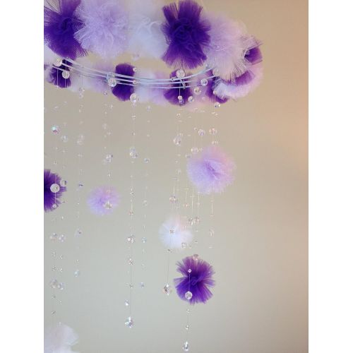  JennabooBoutique purple pom pom crystal baby mobile