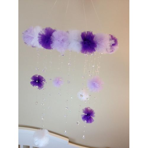  JennabooBoutique purple pom pom crystal baby mobile