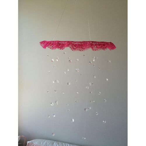  JennabooBoutique pink lace crystal baby mobile