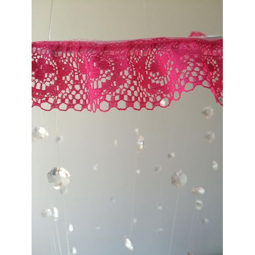  JennabooBoutique pink lace crystal baby mobile