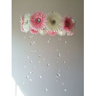 JennabooBoutique pink and white flower crystal baby mobile