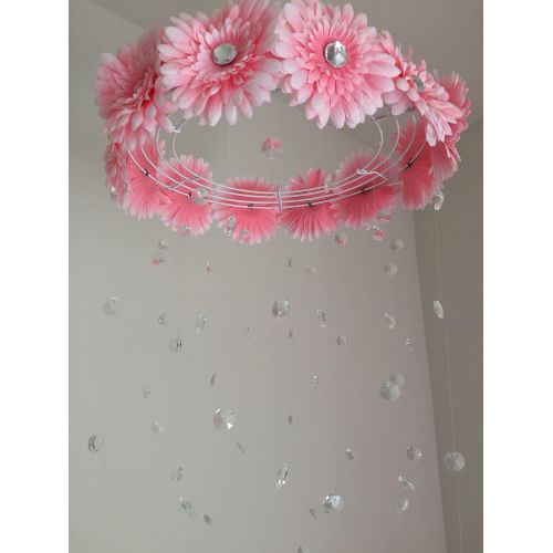  JennabooBoutique flower baby mobile, crystal baby mobile, crystal mobile, baby girl mobile, pink mobile, baby mobile, pink flower mobile, princess mobile, princess decor, flower decor