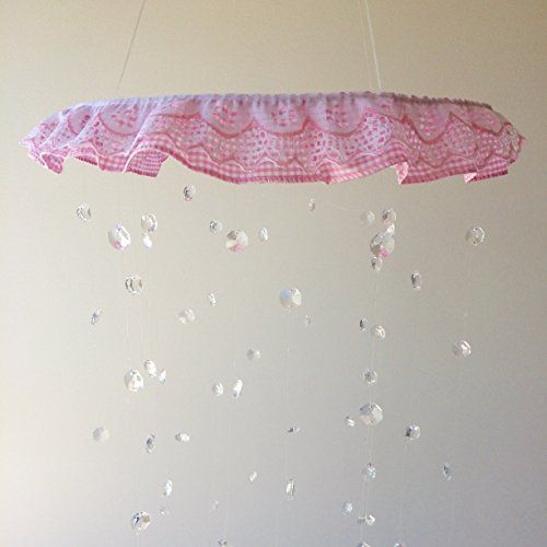  JennabooBoutique crystal baby mobile, pink baby mobile, lace baby mobile, crystal mobile, gingham baby mobile, elegant girl nursery, pink baby mobile