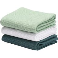 Dish Cloths Dish Towels Set, Cotton Waffle Weave Kitchen Towels, Ultra Soft Absorbent Hand Towels in Large Size, Set of 3 (Green Set)