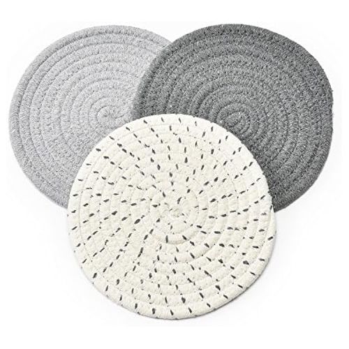  Jennice House Potholders Set Trivets Set 100% Pure Cotton Thread Weave Hot Pot Holders Set (Set of 3) Stylish Coasters, Hot Pads, Hot Mats,Spoon Rest For Cooking and Baking by Diameter 7 Inches