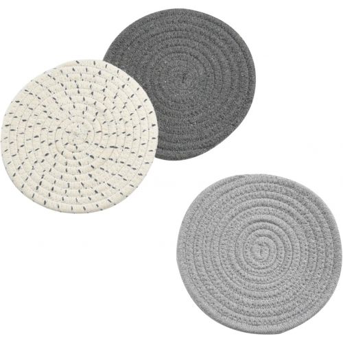  Jennice House Potholders Set Trivets Set 100% Pure Cotton Thread Weave Hot Pot Holders Set (Set of 3) Stylish Coasters, Hot Pads, Hot Mats,Spoon Rest For Cooking and Baking by Diameter 7 Inches