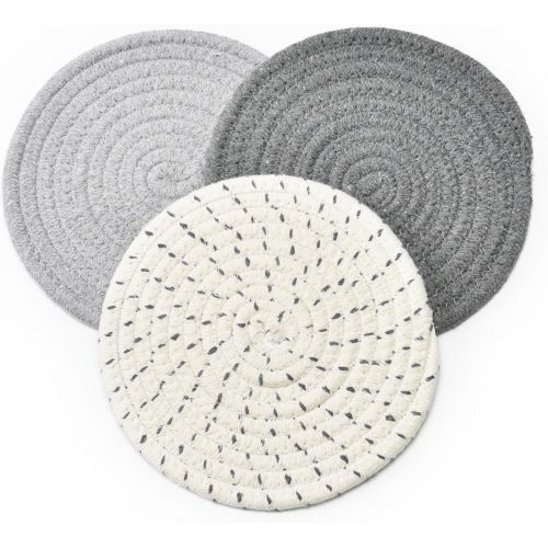  Jennice House Potholders Set Trivets Set 100% Pure Cotton Thread Weave Hot Pot Holders Set (Set of 3) Stylish Coasters, Hot Pads, Hot Mats,Spoon Rest For Cooking and Baking by Diameter 7 Inches