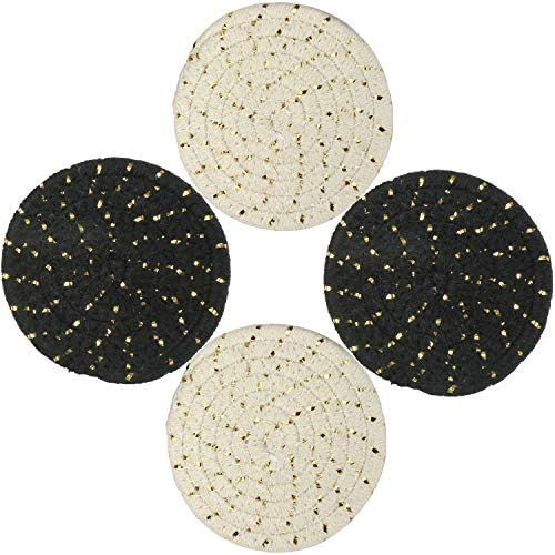  Jennice House Coasters Set, Christmas Gift Trivets Handmade Pure Cotton Thread Weave Cloth Coasters with Gift Package, Hot Pads Absorbant Coasters for Drinks Set of 4 by 4.3 inches Protect Furni