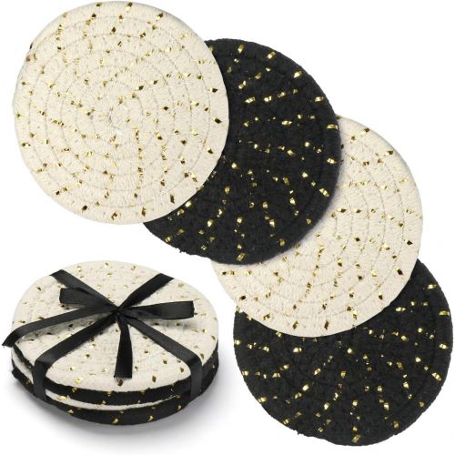  Jennice House Coasters Set, Christmas Gift Trivets Handmade Pure Cotton Thread Weave Cloth Coasters with Gift Package, Hot Pads Absorbant Coasters for Drinks Set of 4 by 4.3 inches Protect Furni