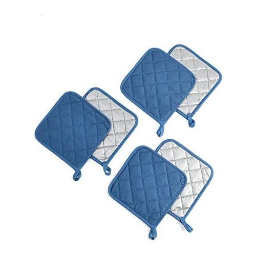  [아마존베스트]Jennice House Potholders Set Trivets Kitchen Heat Resistant Pure Cotton Coasters Hot Pads Pot Holders Set of 6 for Everyday Cooking and Baking by 7 x 7 Inch (Blue)