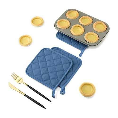  [아마존베스트]Jennice House Potholders Set Trivets Kitchen Heat Resistant Pure Cotton Coasters Hot Pads Pot Holders Set of 6 for Everyday Cooking and Baking by 7 x 7 Inch (Blue)