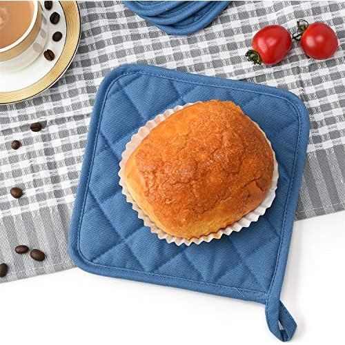  [아마존베스트]Jennice House Potholders Set Trivets Kitchen Heat Resistant Pure Cotton Coasters Hot Pads Pot Holders Set of 6 for Everyday Cooking and Baking by 7 x 7 Inch (Blue)