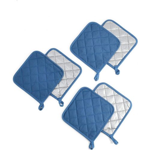  [아마존베스트]Jennice House Potholders Set Trivets Kitchen Heat Resistant Pure Cotton Coasters Hot Pads Pot Holders Set of 6 for Everyday Cooking and Baking by 7 x 7 Inch (Blue)