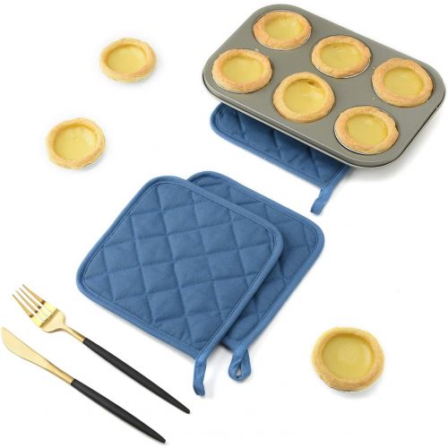  [아마존베스트]Jennice House Potholders Set Trivets Kitchen Heat Resistant Pure Cotton Coasters Hot Pads Pot Holders Set of 6 for Everyday Cooking and Baking by 7 x 7 Inch (Blue)