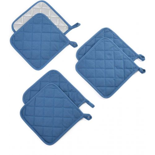  [아마존베스트]Jennice House Potholders Set Trivets Kitchen Heat Resistant Pure Cotton Coasters Hot Pads Pot Holders Set of 6 for Everyday Cooking and Baking by 7 x 7 Inch (Blue)