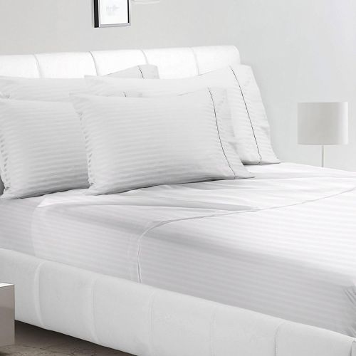  Jennifer Stewart Double Brushed Microfiber 1800 Collection Striped Bed Sheet Set, Queen, White