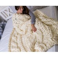 JennysKnitCo Chunky Cable Knit Blanket, Chunky knit Blanket, Cable knit blanket, Cable knit throw, Blanket, Throw, Merino Wool Blanket, Knitted Blanket