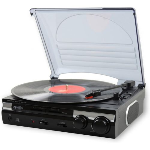 Jensen JTA-230 3 Speed Stereo Turntable with Built in Speakers, Aux in, Vinyl to MP3 Converting/Encoding