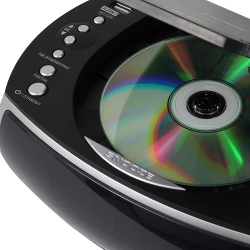  [아마존베스트]Jensen Modern Home CD Tabletop Stereo Clock Digital AM/FM Radio CD Player Dual Alarm Clock Stereo CD Top-Loading Disc Player | USB Charging Port DV 5V 800mA | Headphone Jack | 0.9